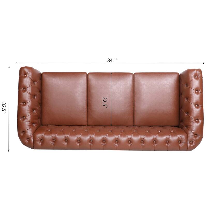 84" Traditional Rolled Arm Chesterfield Three Seater Sofa, PU Leather